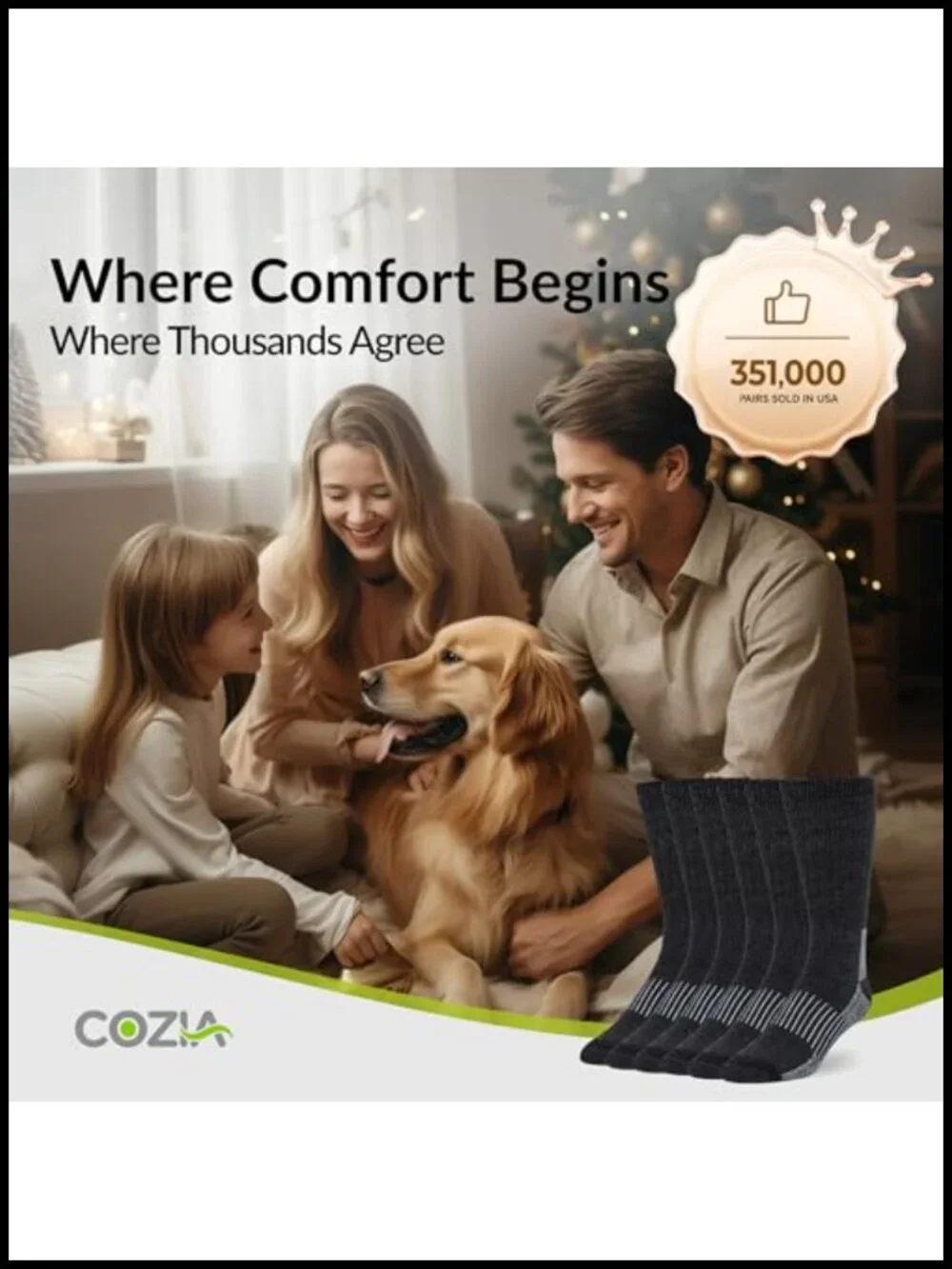 Cozy Merino Wool Blend Winter Socks, Cushioned Hiking Socks with Arch Support